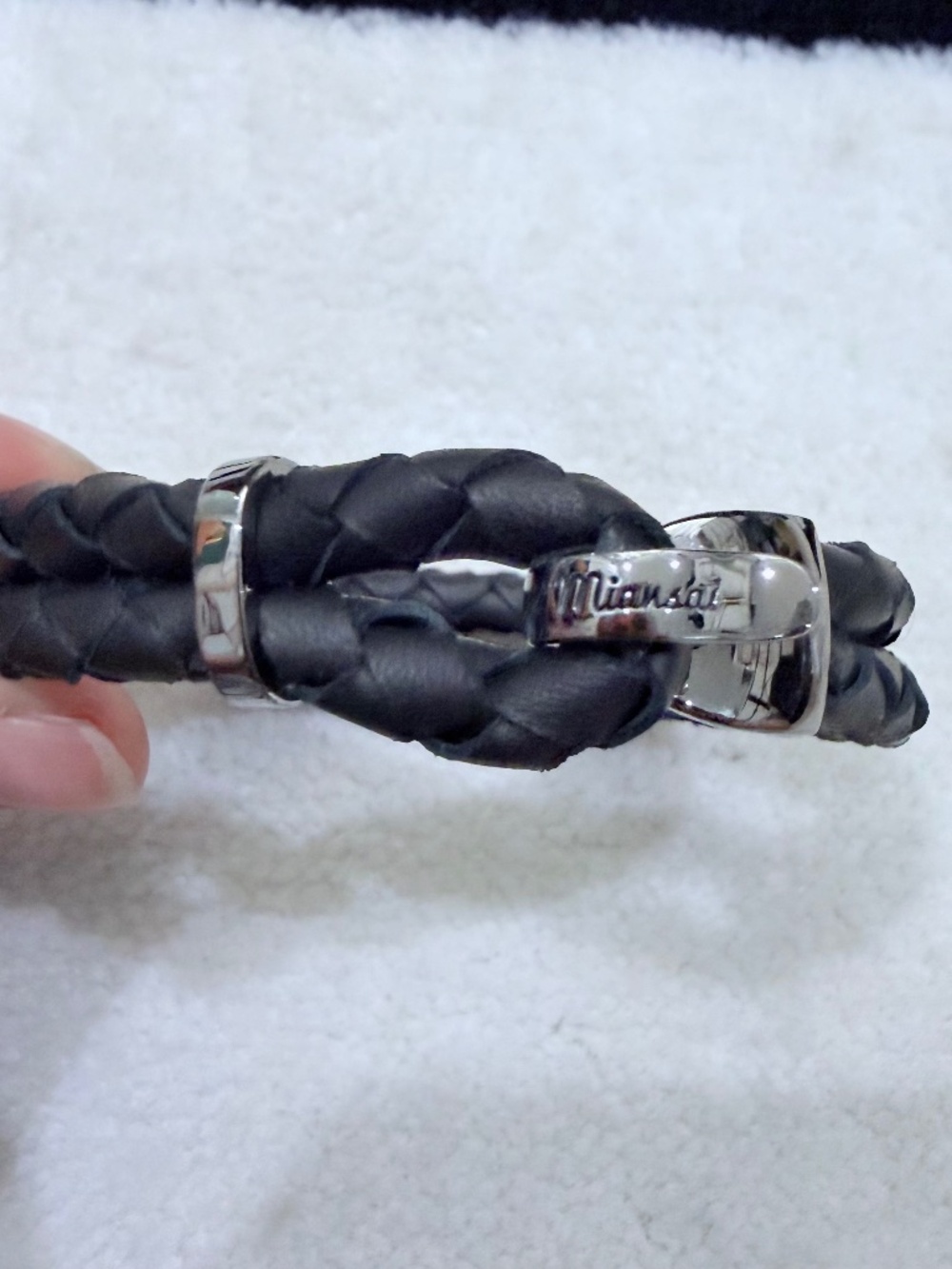 Miansai Beacon Woven Leather Rhodium Hook Bracelet - Black